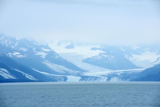 blue color of tidewater glacier in prince william sound in alaska