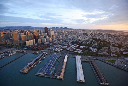 an aerial view of downtown san francisco with pier 