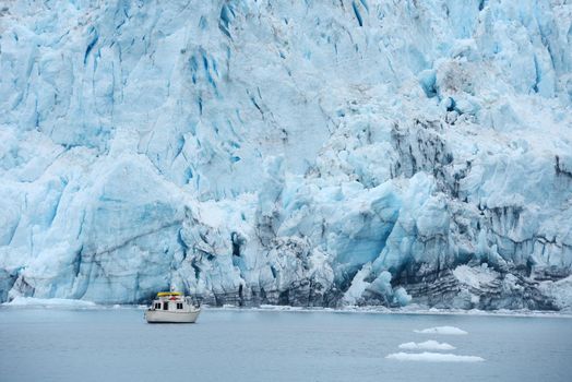 blue color of tidewater glacier in prince william sound in alaska