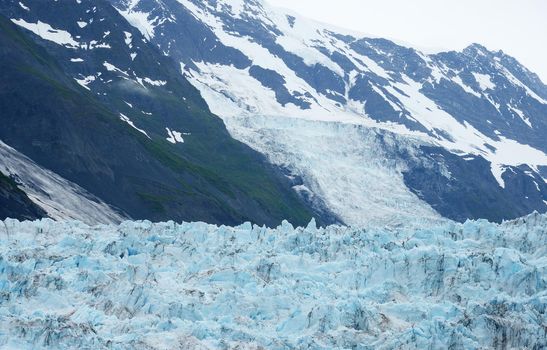 blue color of tidewater glacier in prince william sound in alaska