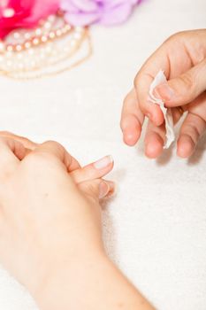 Manicure of nails from a woman's hands before applying nail polish
