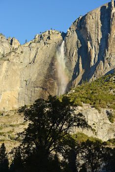 yosemite fall with morning sunlight