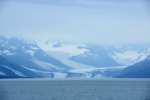 blue color of tidewater glacier in prince william sound in alaska