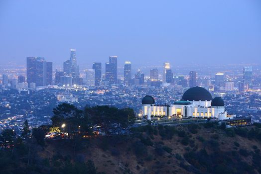 griffith observatory with Los angeles downtown at dusk