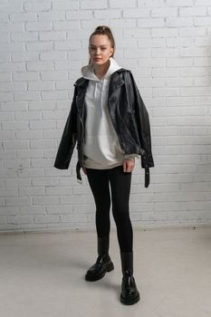 black design clothing clothes background fashion zipper style isolated casual leather white jacket
