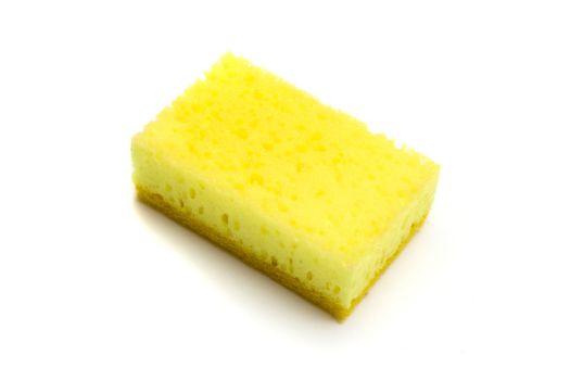 Single yellow kitchen sponge isolated on white background, closeup top view