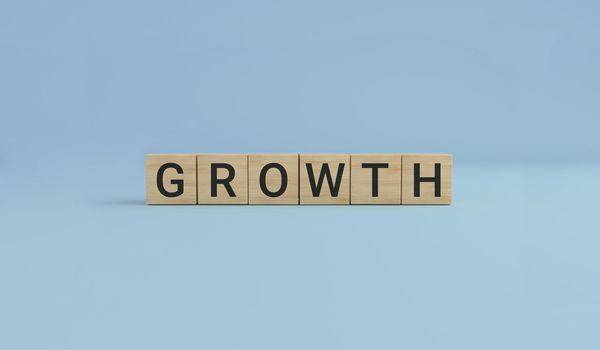 GROWTH word made with wooden cube blocks. business concept.