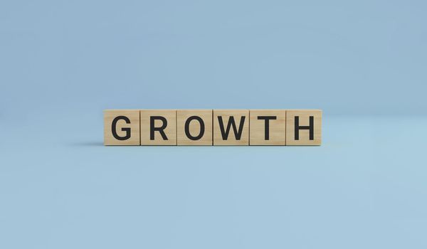 GROWTH word made with wooden cube blocks. business concept.