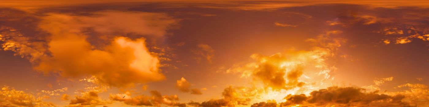 Sky panorama with Cirrus clouds in Seamless spherical equirectangular format. Full zenith for use in 3D graphics, game and editing aerial drone 360 degree panoramas for sky replacement