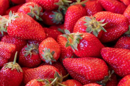 background from freshly harvested strawberries, directly above.