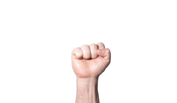 Fist raised up banner about unity isolated on white , solidarity of people