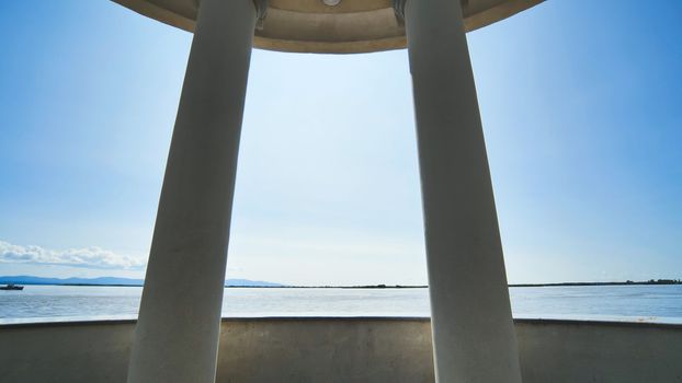 White rotundas in the city of Khabarovsk near the waterfront