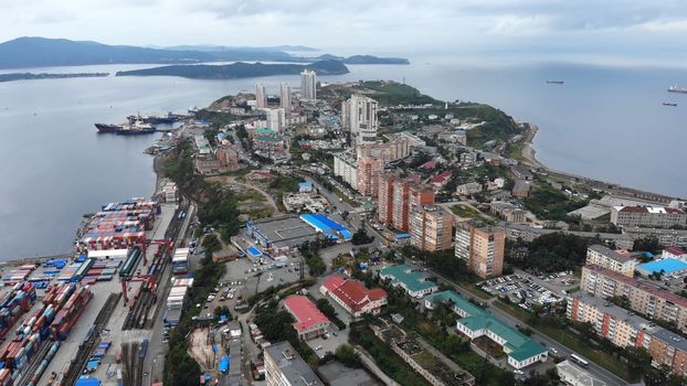 Aerial view of the outskirts of the city of Vladivostok
