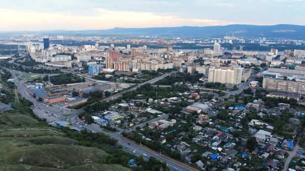 Krasnoyarsk city aerial panoramic view from Karaulnaya Mountain