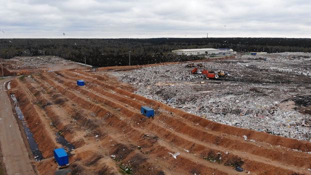A large landfill near the city of Minsk. View from the drone