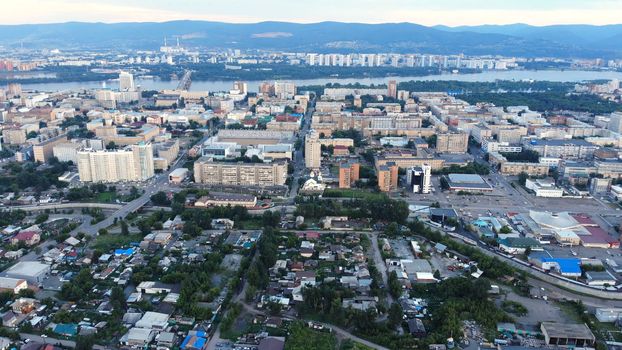 Krasnoyarsk city aerial panoramic view from Karaulnaya Mountain