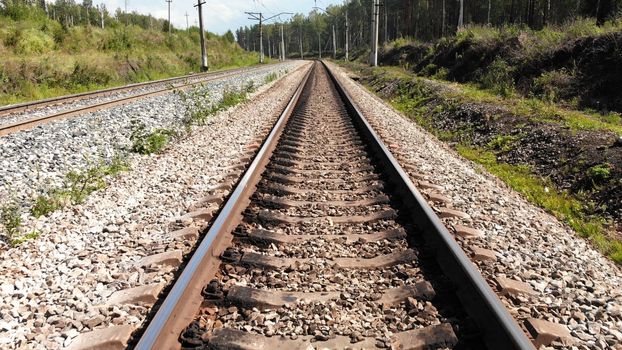 The Trans-Siberian Railway in Russia. Drone view
