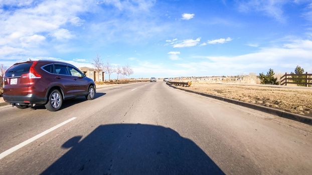 Denver, Colorado, USA-January 12, 2020 - Driving on typical paved roads in suburban America.