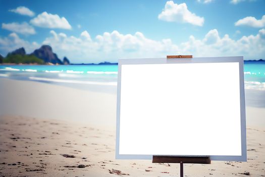 Seascape abstract beach background image. blur bokeh light of calm sea and sky. Focus on sand foreground