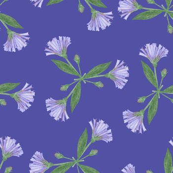 Seamless Pattern with Hand-Drawn Blue Flowers. Blue Background with Cornflowers for Print, Design, Holiday, Wedding and Birthday Card.