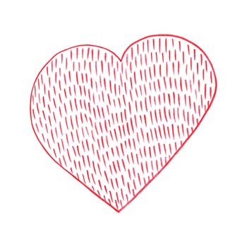 Red Heart Drawn by Colored Pencil. The Sign of World Heart Day. Symbol of Valentines Day. Heart Shape Isolated on White Background.