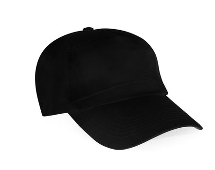 Black baseball cap isolated on white background. Mockup template. Sport hat accessory model.