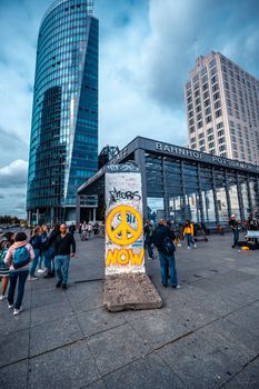 Berlin, Germany - 20 September 2019: Railroad station at Potsdam Square crowded with people