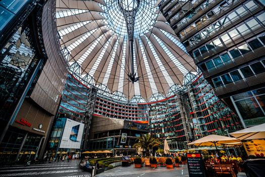 Berlin, Germany - 20 September 2019: Inside architecture of berlin Sony center in Germany