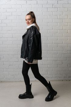 leather jacket zipper style clothing isolated white casual fashion black design clothes background