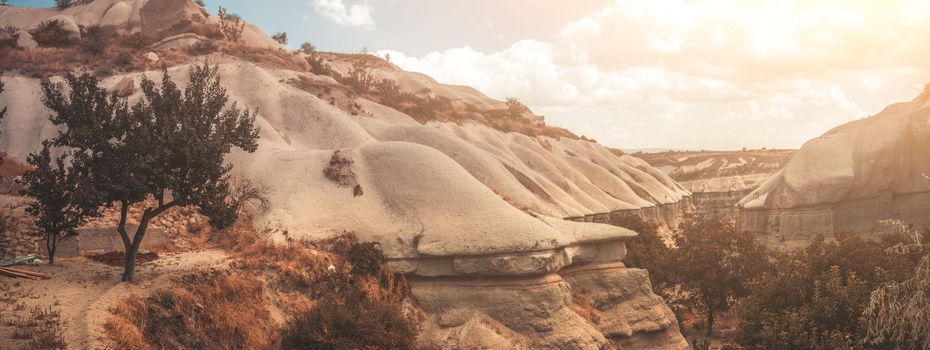 Panoramic view of mountain in Cappadocia, Turkey