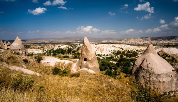House carved in tuff stone on mountain in Uchisar, Turkey