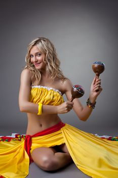 Studio portrait of dancer in mexican costume