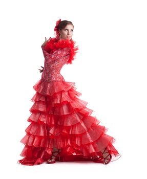 one woman gipsy flamenco dancer on studio isolated