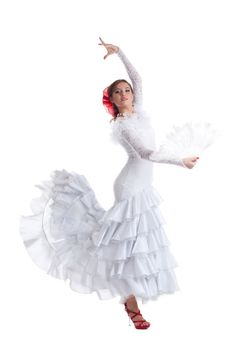 woman flamenco dancer in white oriental costume