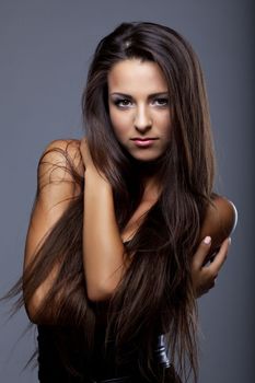 amazing young woman glamour portrait with long hairs