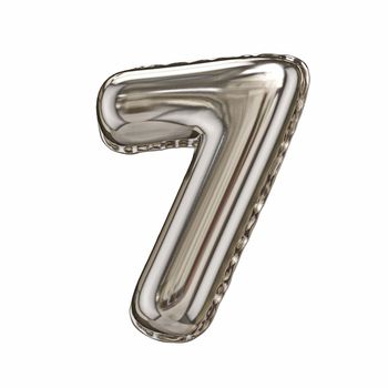 Silver foil balloon font number 7 SEVEN 3D rendering illustration isolated on white background