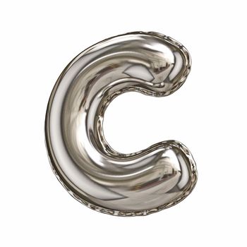 Silver foil balloon font letter C 3D rendering illustration isolated on white background