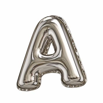 Silver foil balloon font letter A 3D rendering illustration isolated on white background