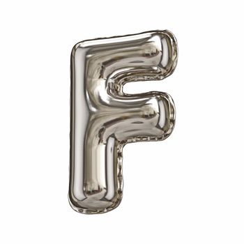 Silver foil balloon font letter F 3D rendering illustration isolated on white background