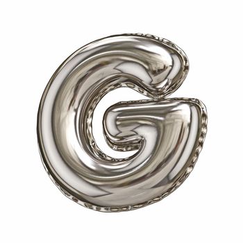 Silver foil balloon font letter G 3D rendering illustration isolated on white background