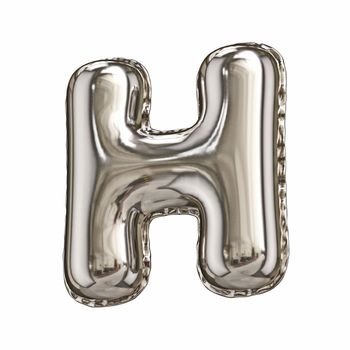 Silver foil balloon font letter H 3D rendering illustration isolated on white background