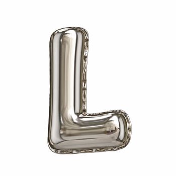 Silver foil balloon font letter L 3D rendering illustration isolated on white background