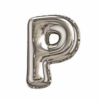 Silver foil balloon font letter P 3D rendering illustration isolated on white background