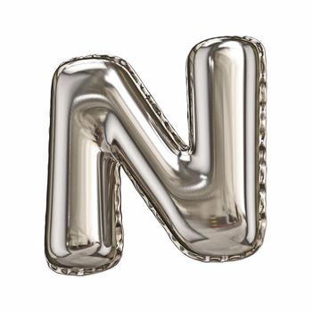 Silver foil balloon font letter N 3D rendering illustration isolated on white background