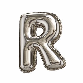 Silver foil balloon font letter R 3D rendering illustration isolated on white background