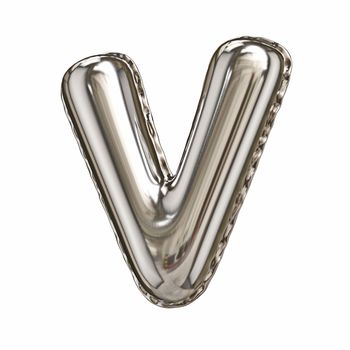 Silver foil balloon font letter V 3D rendering illustration isolated on white background