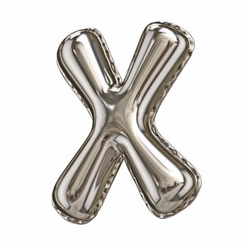 Silver foil balloon font letter X 3D rendering illustration isolated on white background