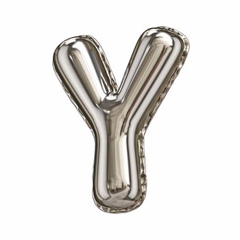 Silver foil balloon font letter Y 3D rendering illustration isolated on white background