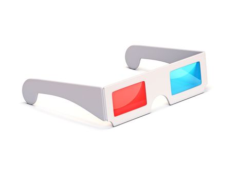 3D glasses side view 3D rendering illustration isolated on white background