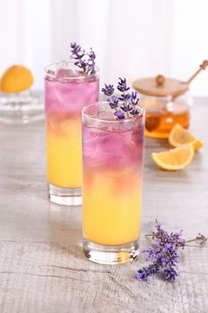 Limoncello liqueur cocktail with honey lavender syrup